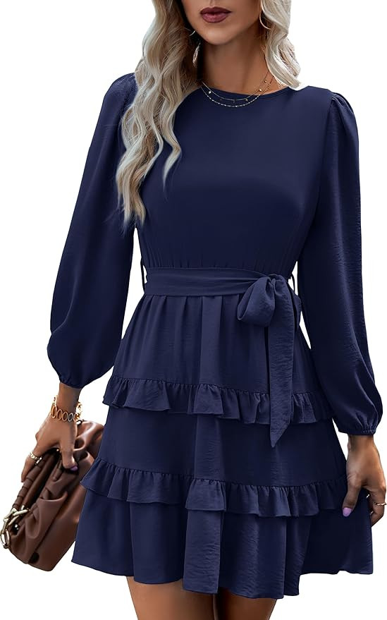 CCTOO Women's Casual Tunic Dresses: 2023 Long Sleeve Crewneck High Waist A-Line Tiered Flowy Shor... | Amazon (US)