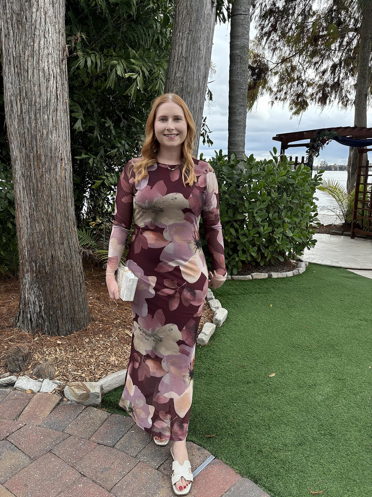 BTFBM Wedding Guest Dresses for Women Spring Fashion 2026 Bodycon Crew Neck Long Sleeve Boho Mesh... | Amazon (US)