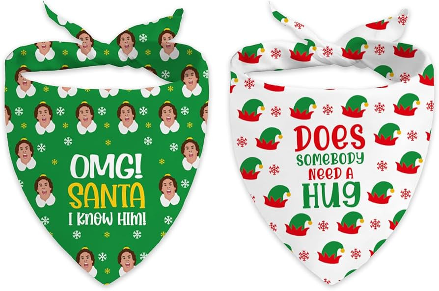 2 Pack Christmas Dog Bandanas, Buddy The Elf Dog Costume Accessories, Funny Elf Pet Scarf Decor, ... | Amazon (US)