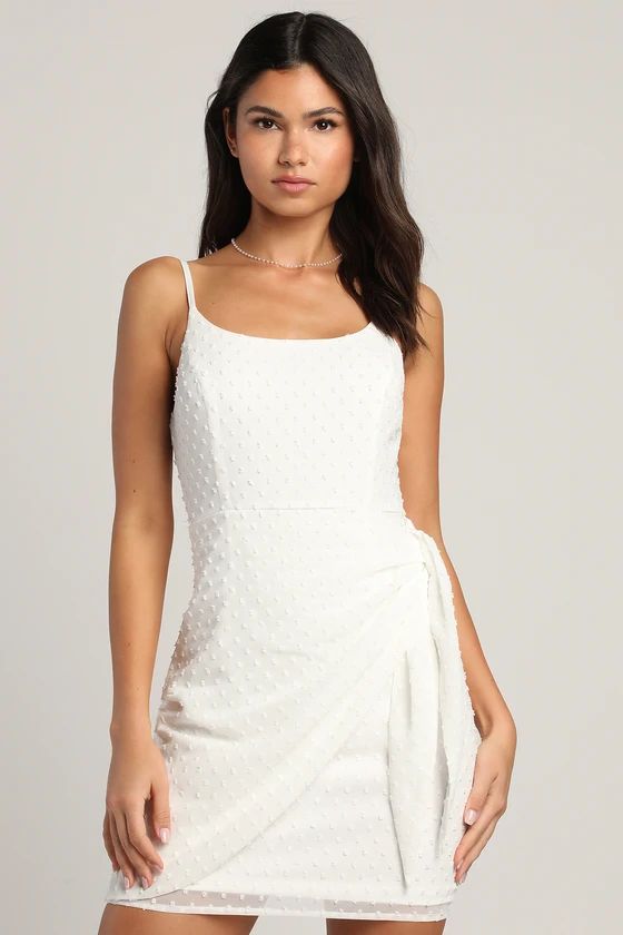 Stole Your Love White Swiss Dot Faux-Wrap Mini Dress | Lulus (US)