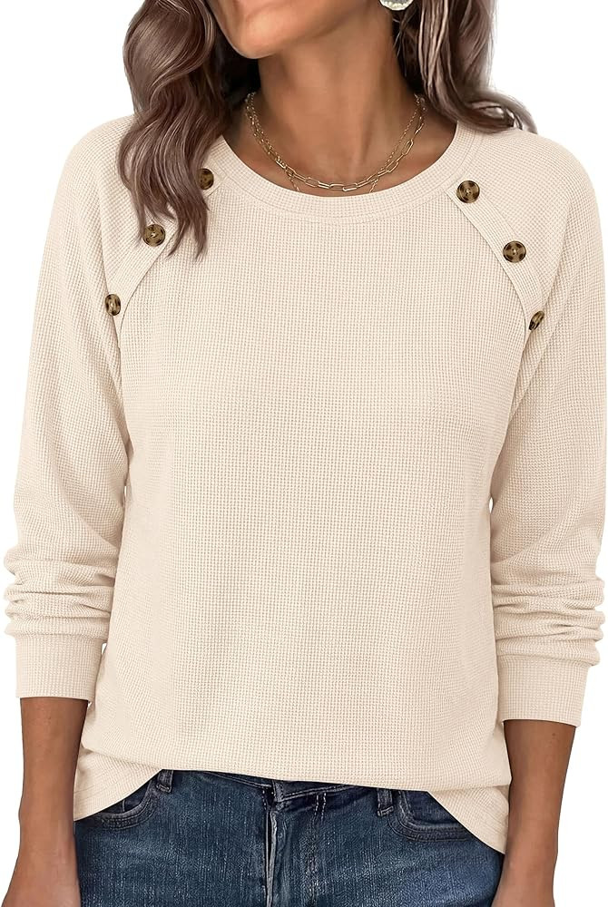 PRETTYGARDEN Fall Long Sleeve Waffle Knit Shirts for Women | Amazon (US)