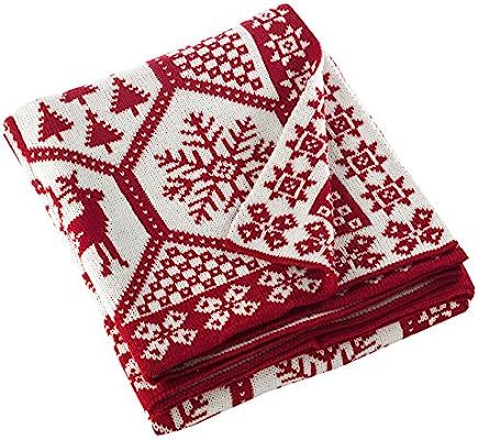 SARO LIFESTYLE Sevan Collection Christmas Design Knitted Throw Blanket, 50" x 60", Red Tone | Amazon (US)