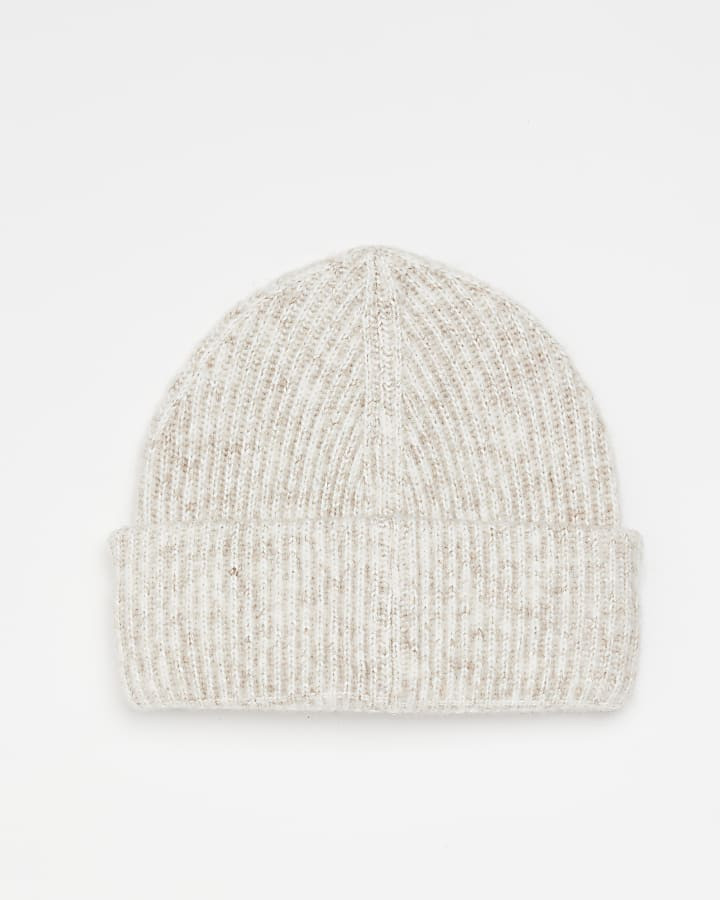 Cream knit beanie hat | River Island (UK & IE)