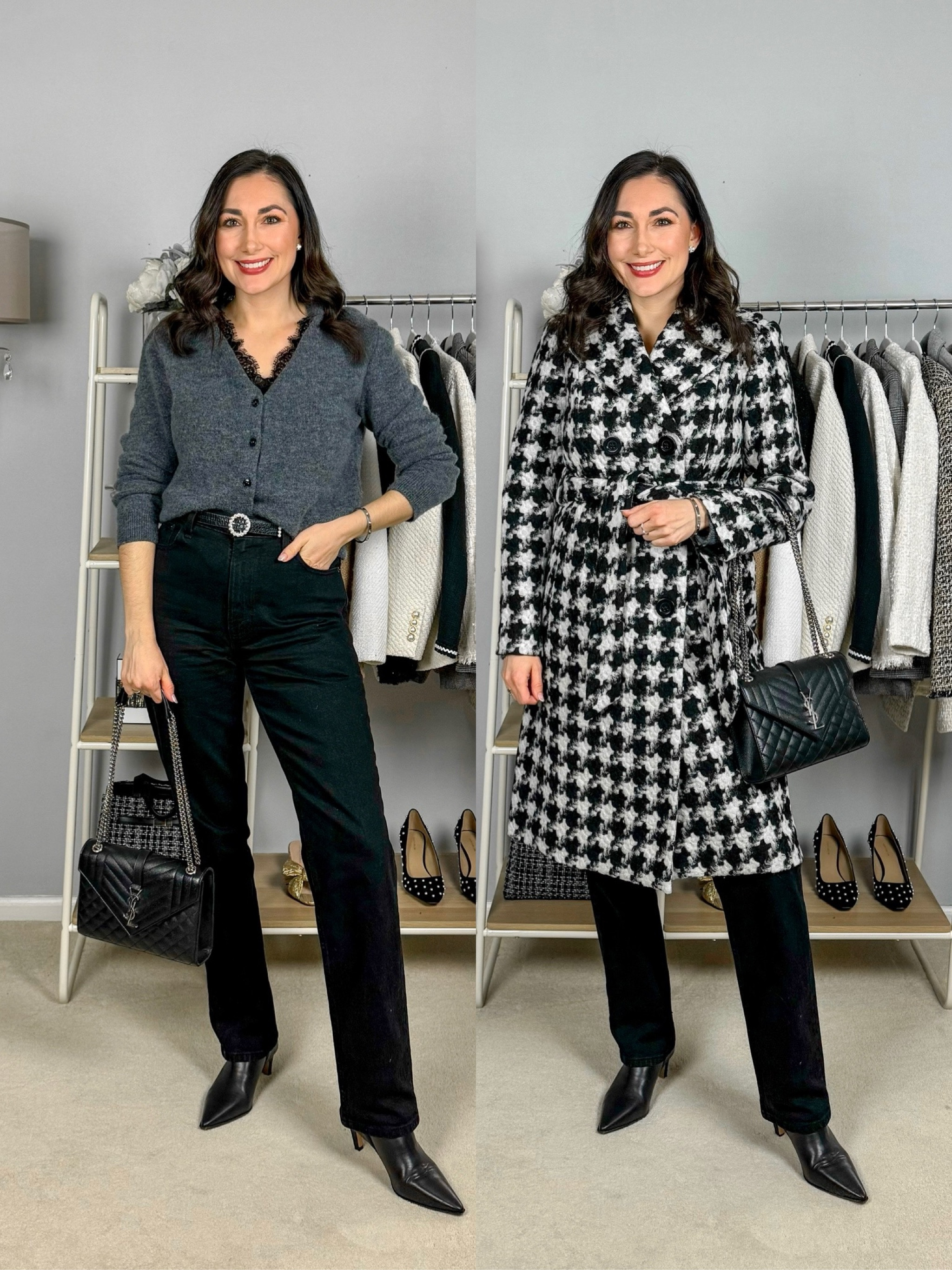 What I wore last night ❤️

Grey cardigan 
Black lace trim sleeveless top
Black straight leg jeans size 27 curve love tall, slightly tight 
Black pointed toe ankle boots size 7, should of sized up half size for thicker socks 
Houndstooth wrap coat size small, TTS

Date night outfit 
Winter outfit 
Abercrombie jeans 
Winter coat 
Houndstooth coat 

#LTKSeasonal #LTKShoeCrush #LTKSaleAlert