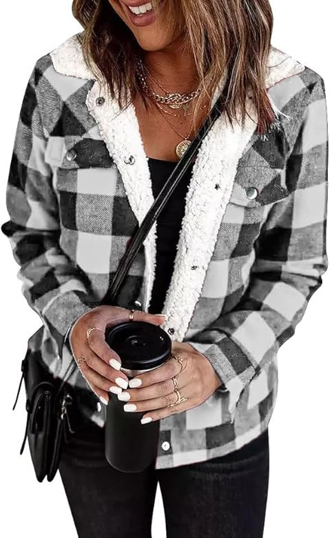 ZIWOCH Fleece Jacket Women Fuzzy Plaid Coats Sherpa Jacket Women Winter Outwear | Amazon (US)