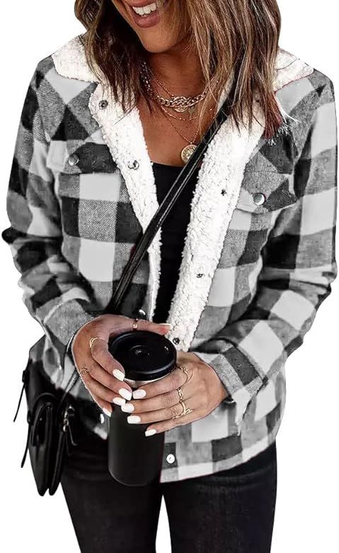 ZIWOCH Fleece Jacket Women Fuzzy Plaid Coats Sherpa Jacket Women Winter Outwear | Amazon (US)