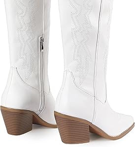 IDIFU IN3 Cowboy Boots for Women Cowgirl Knee High Western Embroidered Booties Side Zipper Low Bl... | Amazon (US)
