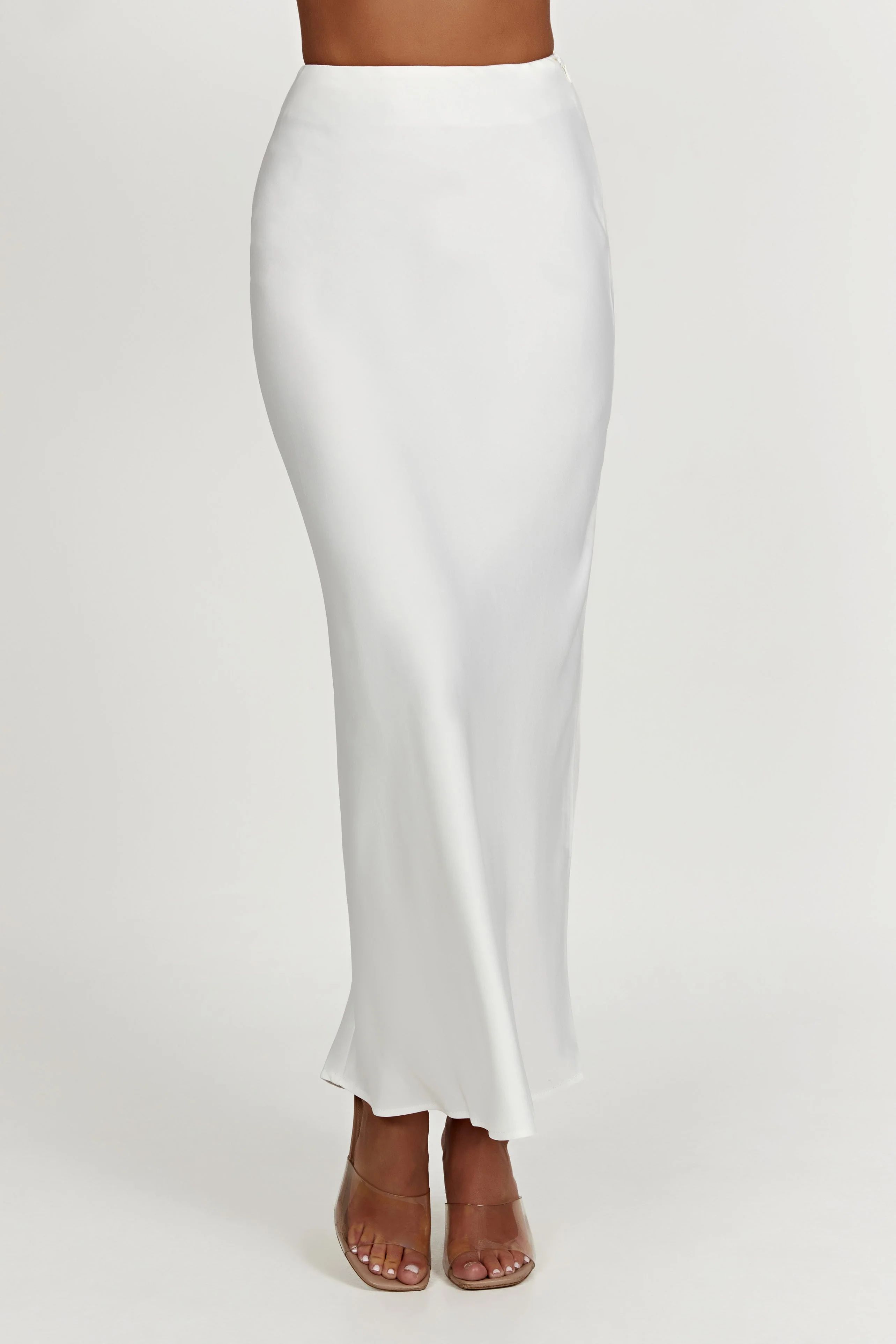 Missy Maxi Satin Skirt - White | MESHKI US