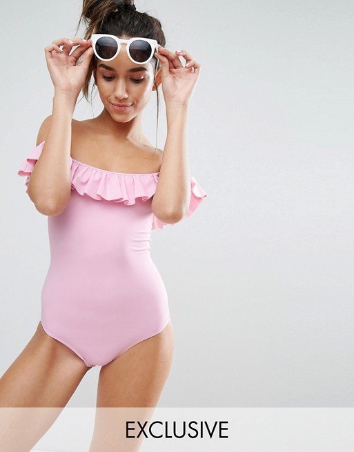 Monki Off Shoulder Ruffle Swimsuit | ASOS US
