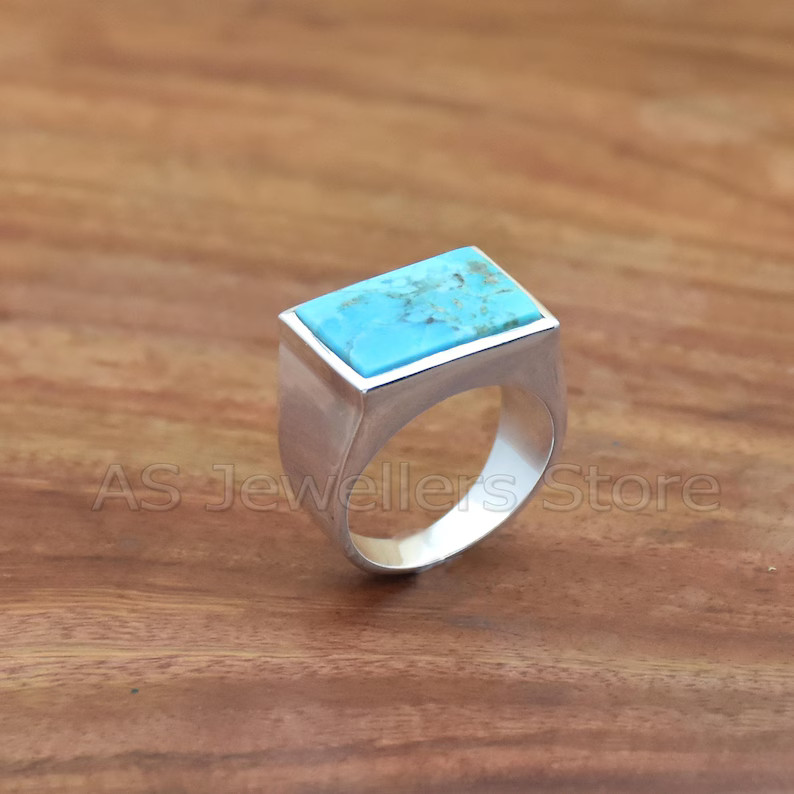 Natural Mohave Turquoise Ring, 925 Sterling Silver Ring, Handmade Ring, Rectangle Gemstone Ring, ... | Etsy (US)