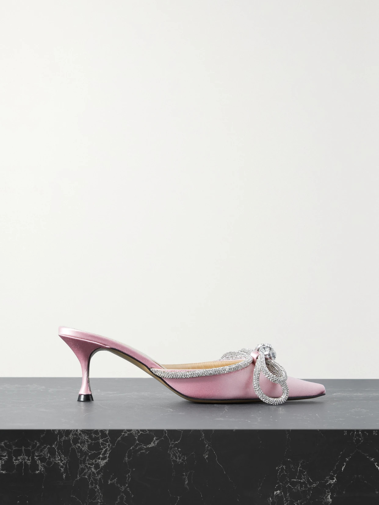 MACH & MACH - Double Bow Crystal-embellished Satin Mules - Pink | NET-A-PORTER (US)