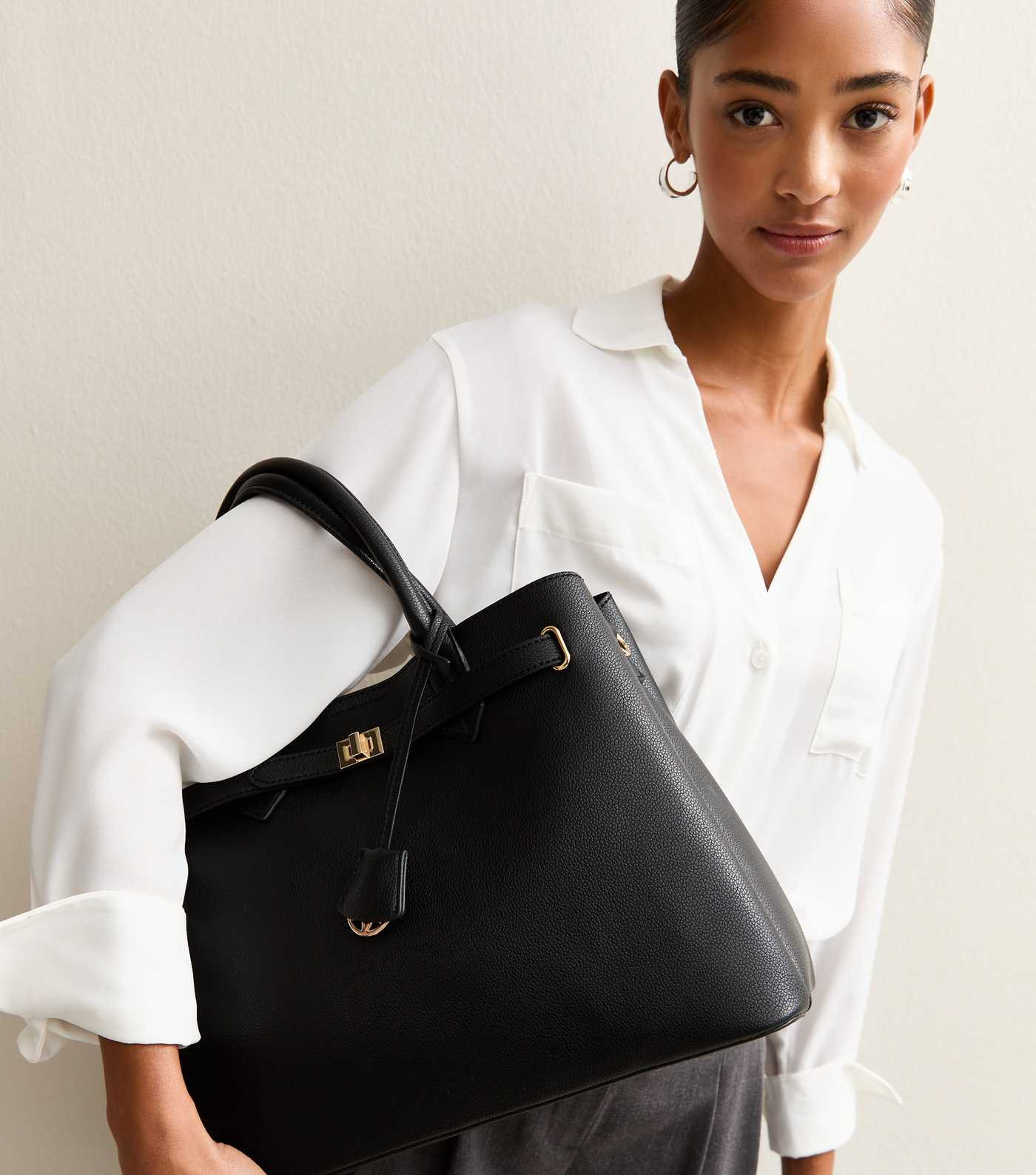 Black Faux Leather Triple Compartment Tote Bag | New Look | New Look (UK)