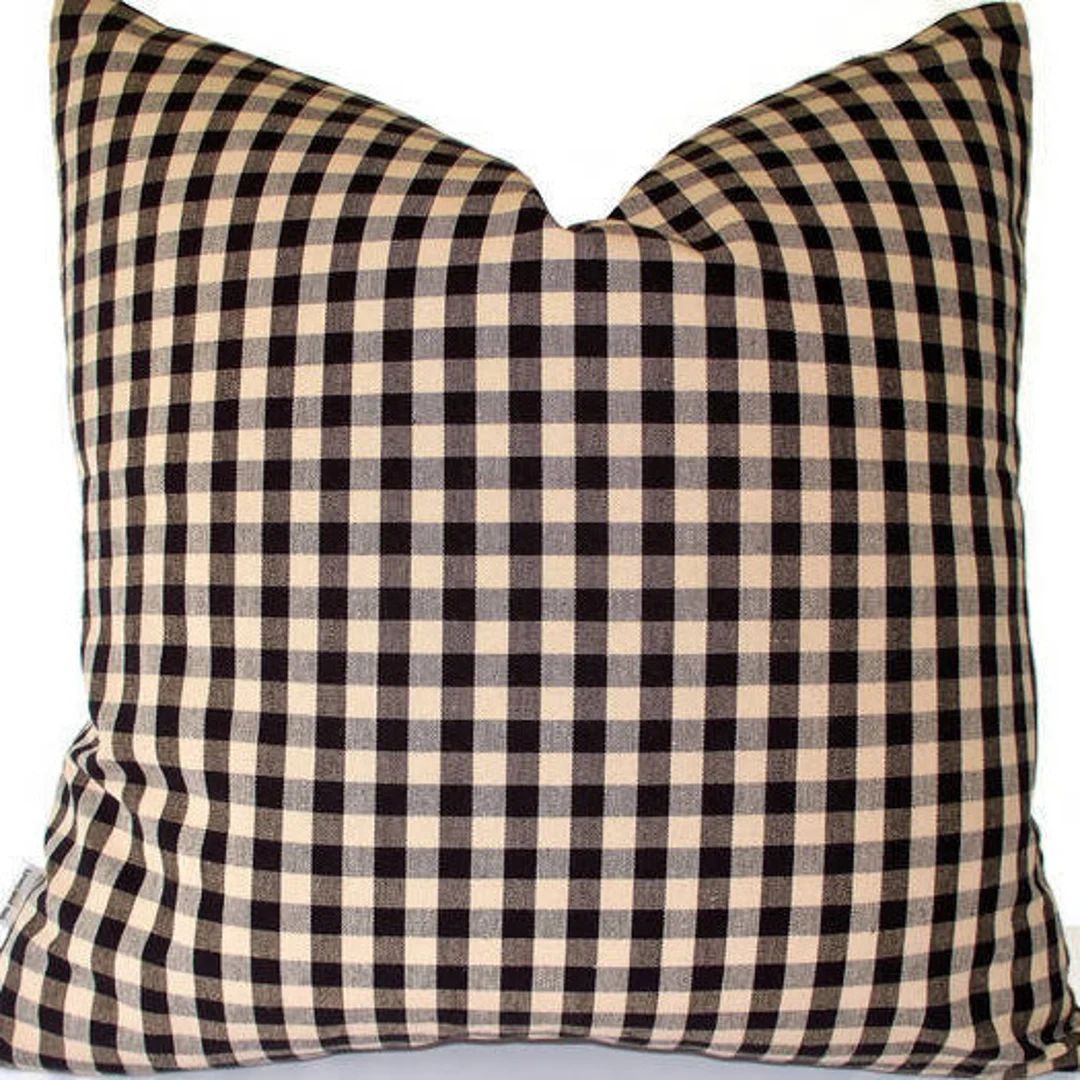 Black Tan Check Pillow Cover, Black Cream Farmhouse Pillow Black Check French Country | Etsy (US)