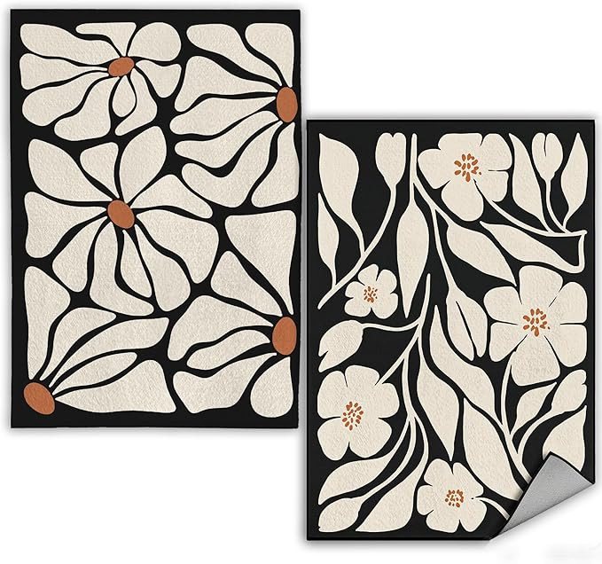 Boho Floral Kitchen Towels Set of 2- Black Floral Hand Towels, Beige Dish Towels, Decorative Kitc... | Amazon (US)