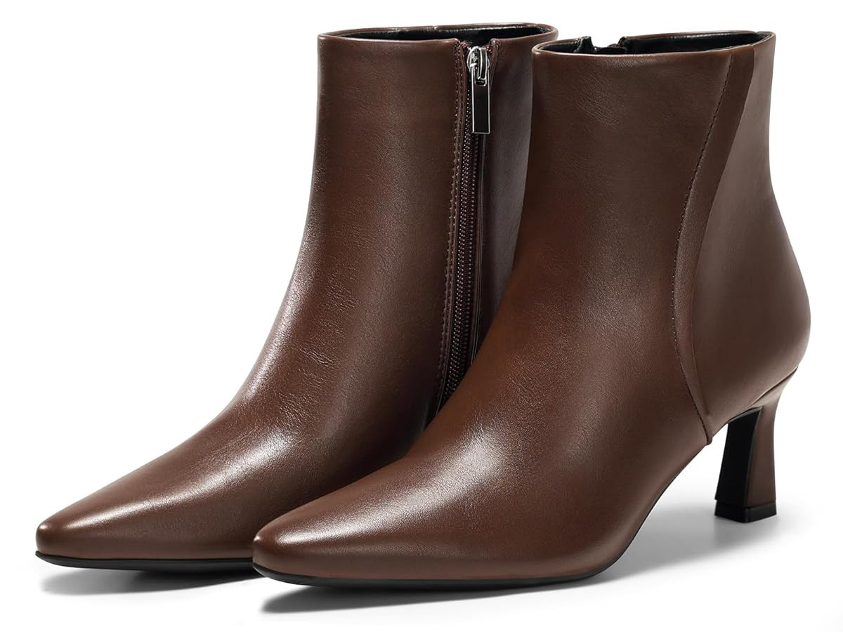 Coutgo Womens Ankle Boots Kitten Low Heel Closed Pointed Booties Side Zipper Winter Dress Shoes | Amazon (US)