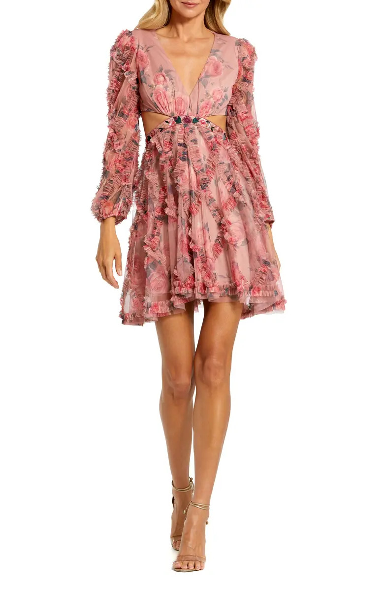 Mac Duggal Floral Ruffle Cutout Chiffon A-Line Cocktail Dress | Nordstrom | Nordstrom