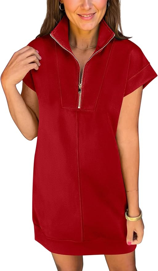 ANRABESS Womens Summer Casual Half Zip Cap Sleeve Trendy Wrinkle-Free Tshirt Dress 2026 Spring Be... | Amazon (US)