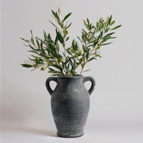 Sunddo Black Vases Home Decor, Rustic Farmhouse Ceramic Vase with 2 Handles, Vintage Stone Pottery Decorative, Living Room, Shelf Enterway, Wedding, Table Decor | Amazon (US)