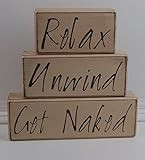 Relax Unwind Get Naked Bath Room Home Decor - Primitive Wood Sign Shelf Sitting Stacking Blocks Quot | Amazon (US)