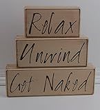 Relax Unwind Get Naked Bath Room Home Decor - Primitive Wood Sign Shelf Sitting Stacking Blocks Quot | Amazon (US)