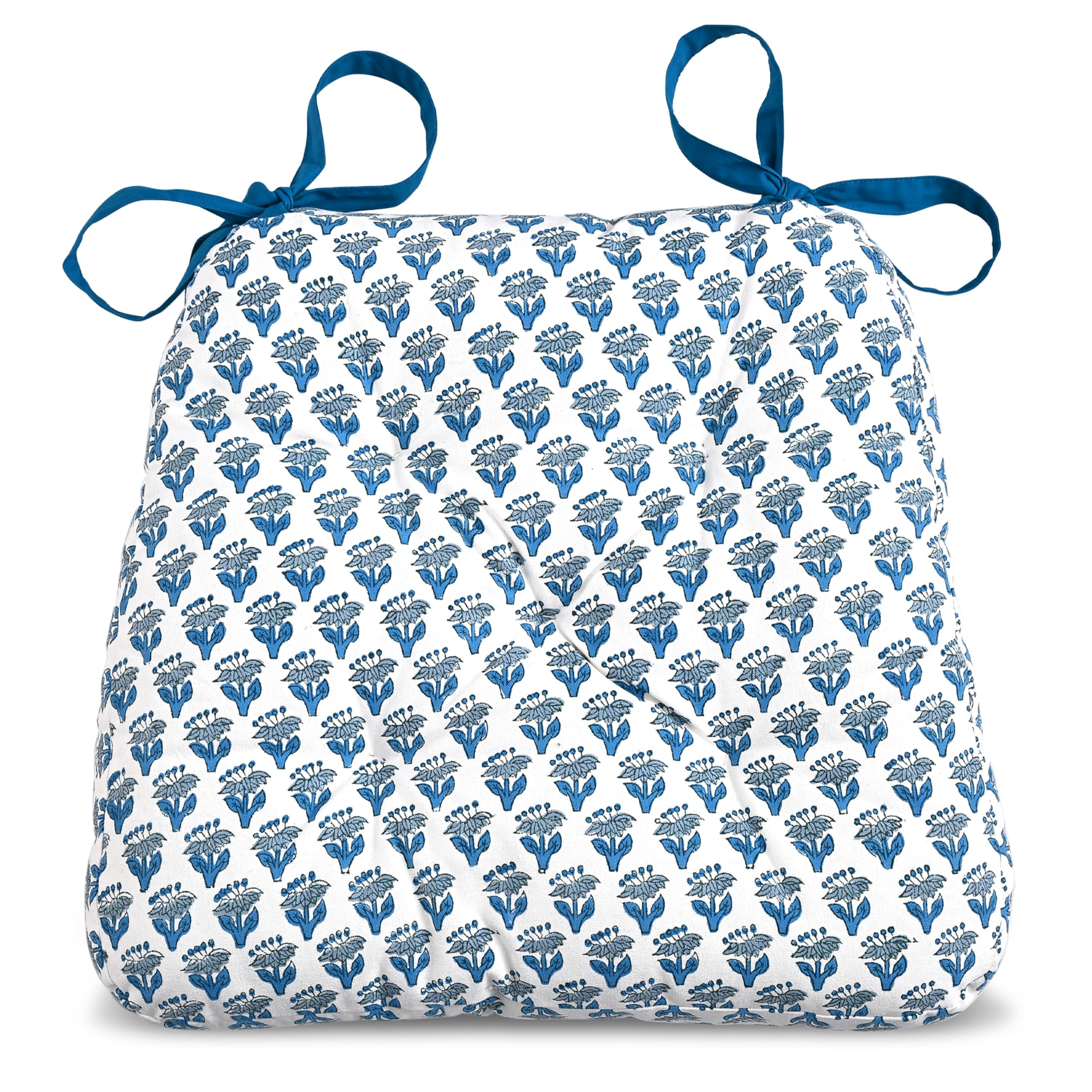 CPC Apatite Blue Hand Block Printed Cotton Chair Cushions Set of 2,Reversible Outdoor/Indoor Chai... | Amazon (US)