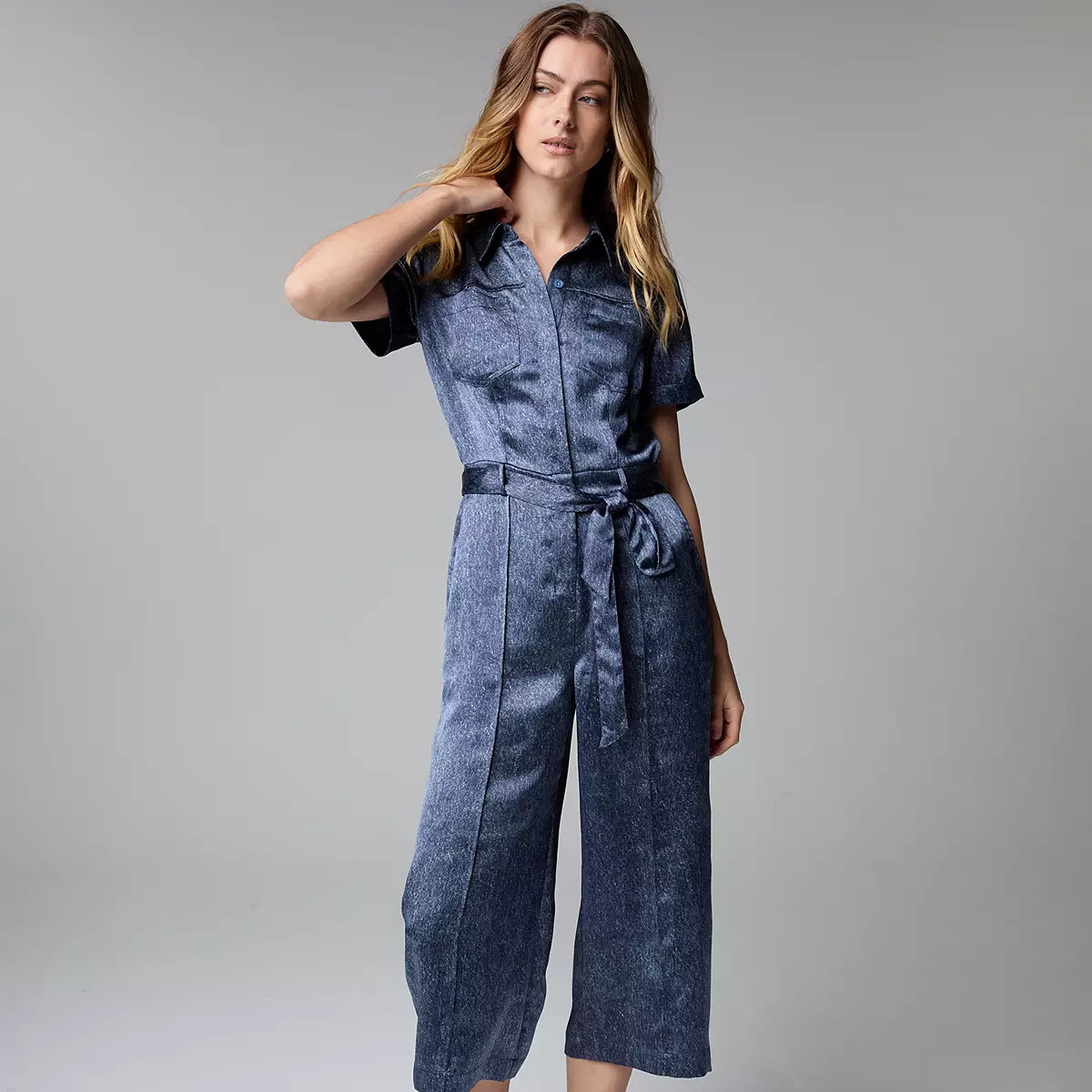 Women's Simply Vera Vera Wang Satin Denim Jumpsuit | Kohl's