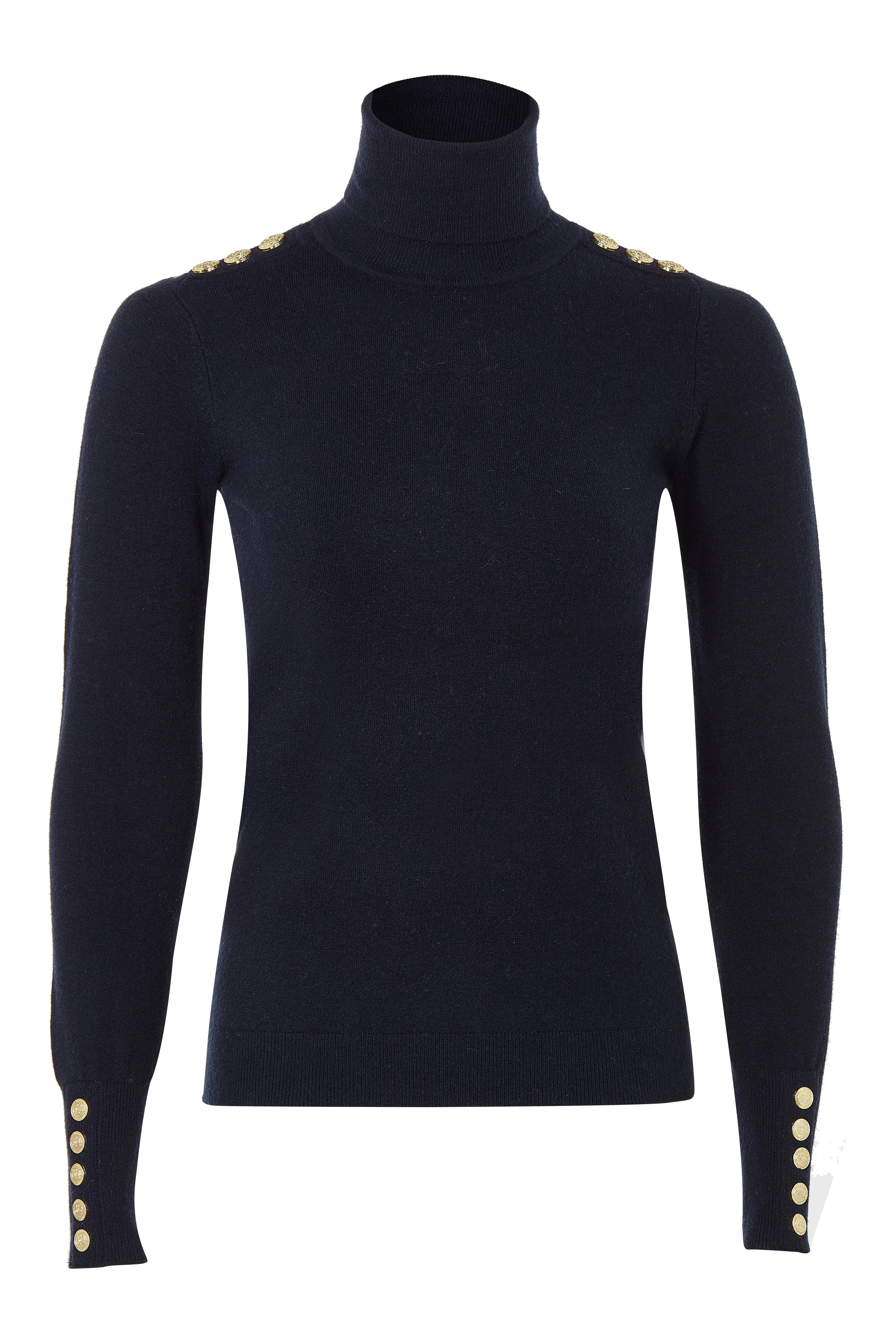 Buttoned Knit Roll Neck (Ink Navy) | Holland Cooper