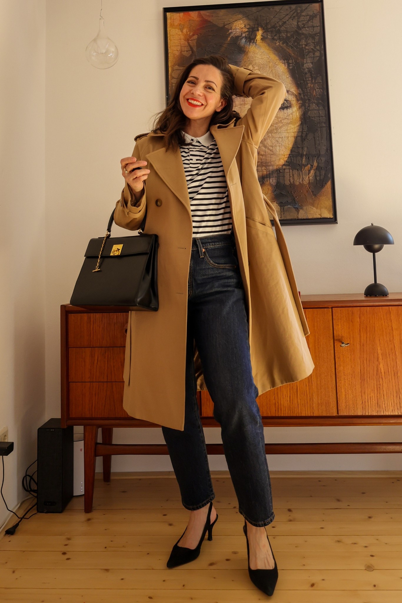 Scott Trench Coat Sézane, wearing US 4, EU 36, striped Poloshirt from the German brand Popeia (they have great colourful striped shirts, made with organic cotton in Portugal), wearing size Small, Levi’s 501 Crop (28x28), Flattered black slingbacks and a black classic vintage Celine bag. 





#LTKpetite #LTKspring #LTKeurope