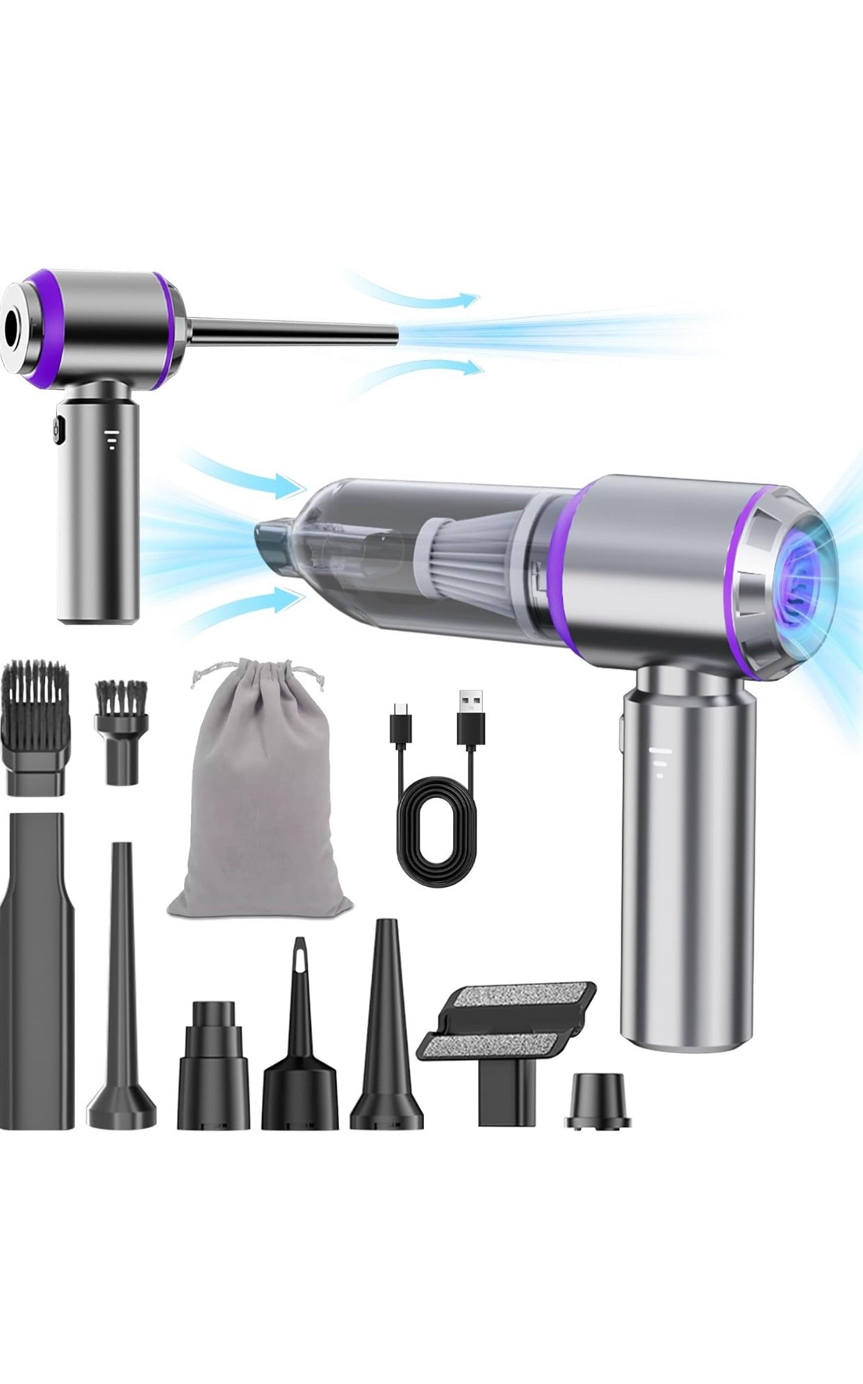 Car Detailing Vacuum Cleaner – Cordless 20000Pa Handheld Mini Vacuum & Air Duster for Car Cleaning Kit, 3-Speed Brushless Motor, 6000mAh Battery, Home Office Camping