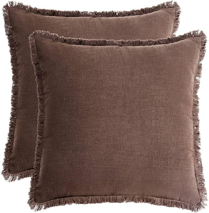 AmHoo Pack of 2 Linen Pillow Covers with Tassels Fringed Decorative Rustic Natural Throw Pillowca... | Amazon (US)