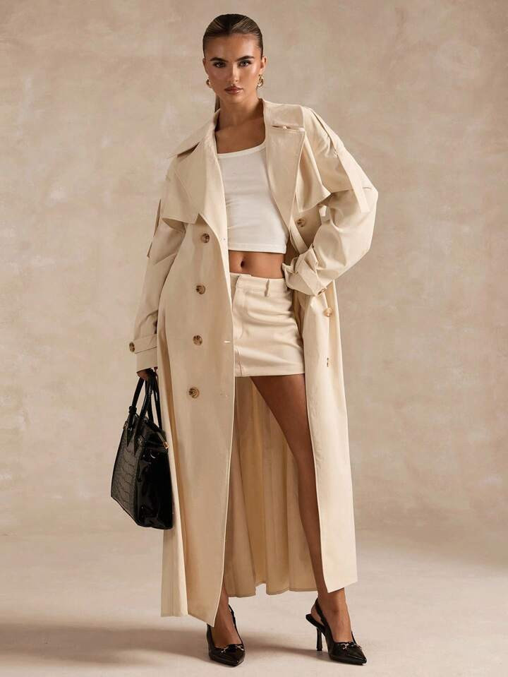 SHEIN BAE Damen Einfarbige Mode Doppelreihige Revers Kragen Lässig Jacke | SHEIN