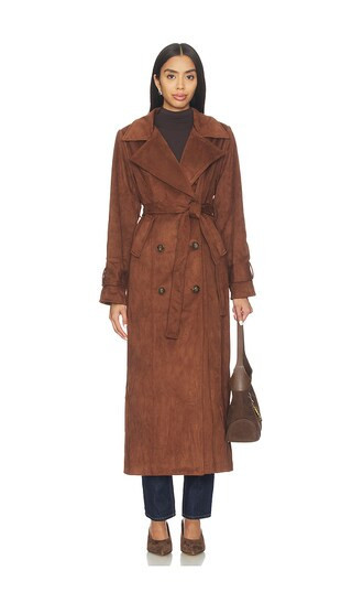 SNDYS Sutton Faux Suede Trench Coat in Brown. - size XS | Revolve Clothing (Global)