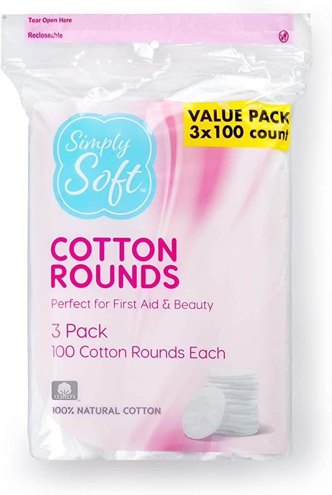 Simply Soft Cotton Rounds, 100% Cotton, Absorbent and Textured Cotton Pads are Lint Free, 100 Cou... | Amazon (US)