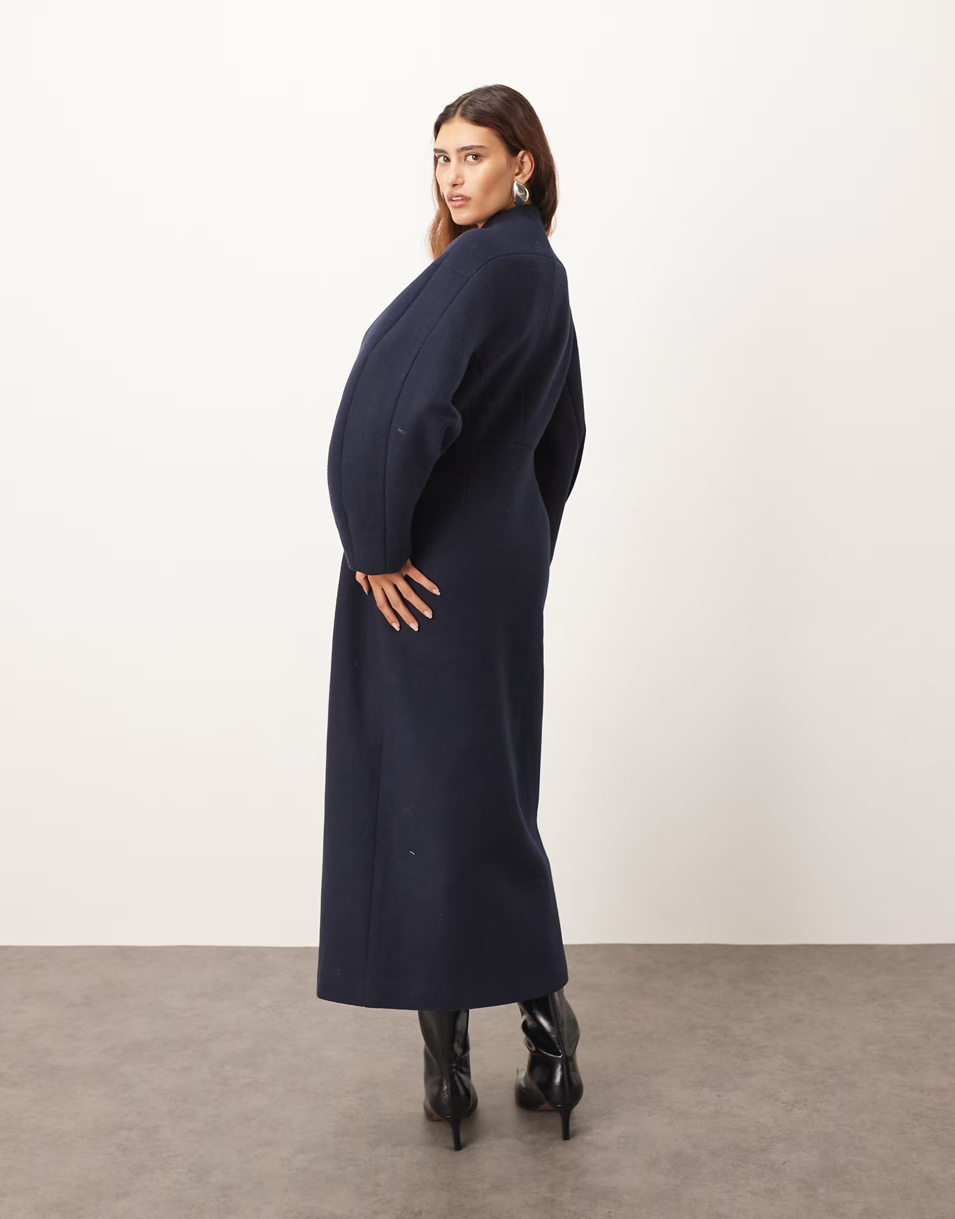 ARRANGE wool mix cinched waist ovoid sleeves coat in navy | ASOS (Global)