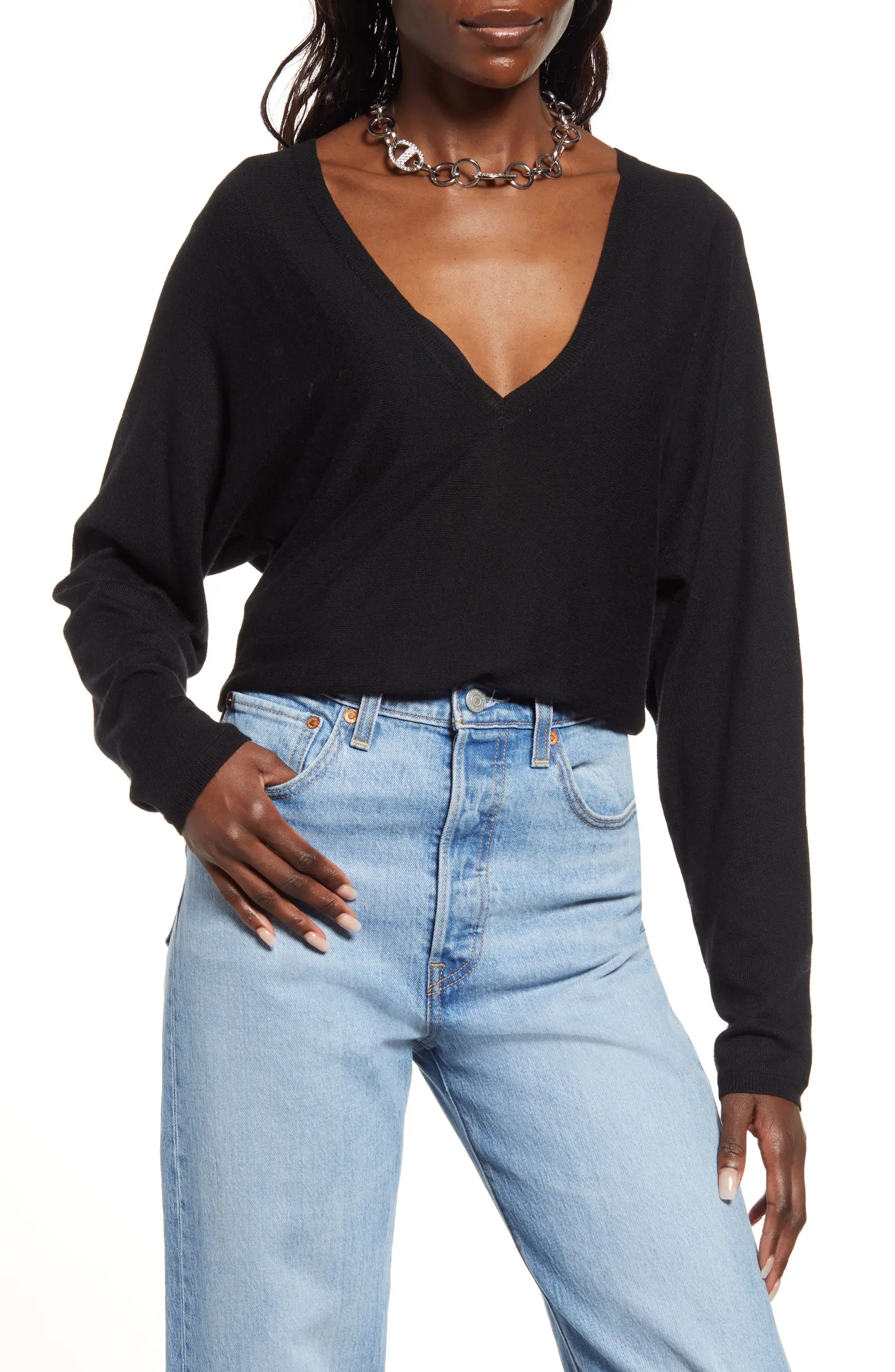 Semisheer V-Neck Dolman Sleeve Sweater | Nordstrom