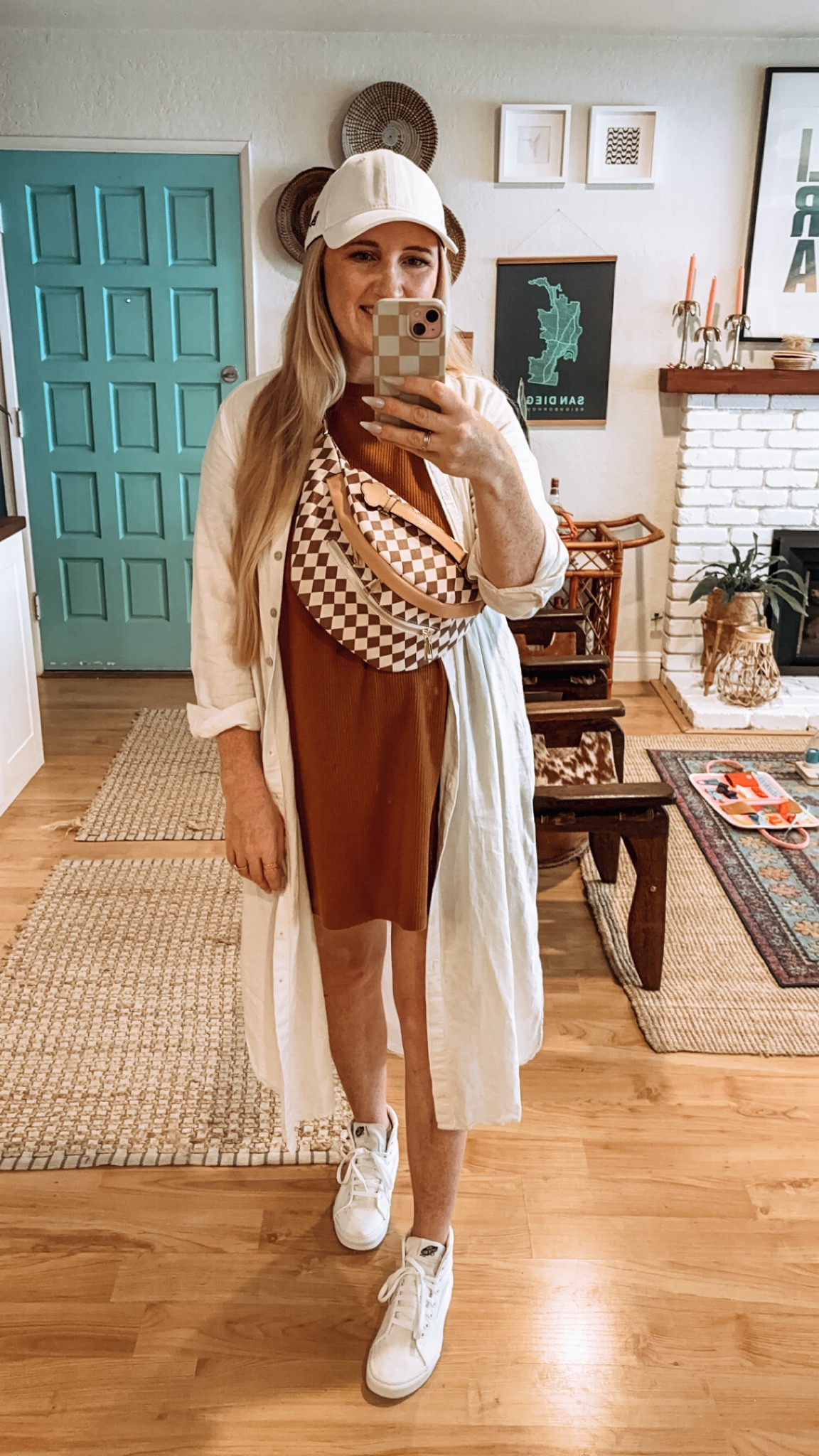 Easy everyday outfit 🧡 tee shirt dress, duster button down, crossbody bag, high top vans, capsule wardrobe, summer outfit, easy summer outfit ☀️

#LTKStyleTip #LTKFindsUnder50 #LTKSummerSales