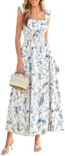 PRETTYGARDEN Floral Dress for Women Summer Boho Maxi Sundresses 2026 Smocked Long Flowy Spring Be... | Amazon (US)