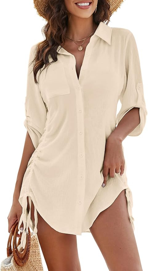 Blooming Jelly Womens Bathing Suit Cover Ups Bikini Swimsuit Coverup Drawstring Button Down Beach... | Amazon (US)