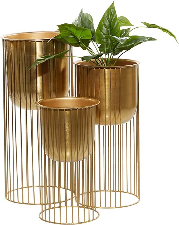 Deco 79 Contemporary Metal Indoor/Outdoor Planters with Stands, Set of 3, 16", 21", 24"H, Gold | Amazon (US)