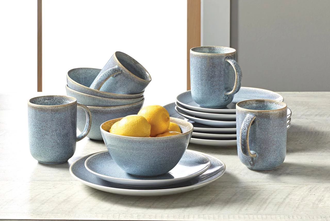 Better Homes & Gardens Blue Reactive Linette 16 Piece Stoneware Dinnerware Set - Walmart.com | Walmart (US)