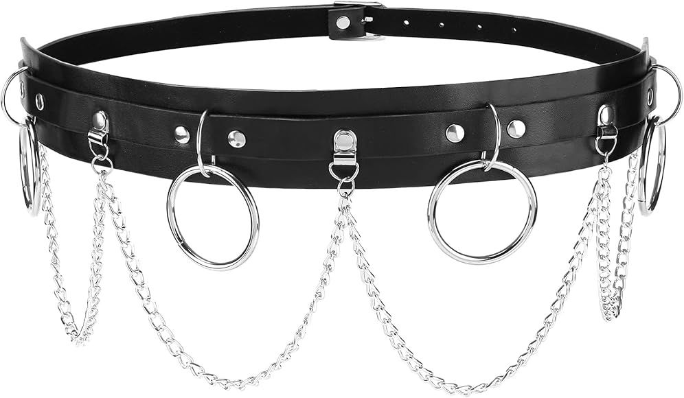 Punk Waist Chain Belt Faux Leather Waistband Gothic O Ring Belts Adjustable Sexy Body Harness for... | Amazon (UK)