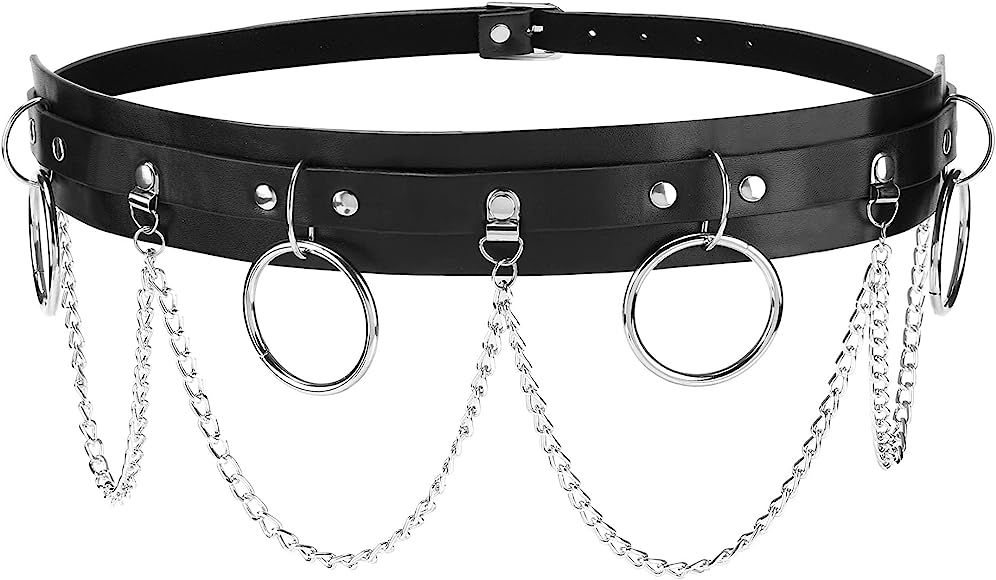 Punk Waist Chain Belt Faux Leather Waistband Gothic O Ring Belts Adjustable Sexy Body Harness for... | Amazon (UK)
