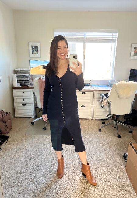 Fall outfit: boots + sweater dress from Amazon (comfy & flattering - $47.99, comes in so many colors) #fallfashion #sweaterdress #midi

#LTKunder50 #LTKstyletip #LTKunder100 #LTKshoecrush #LTKSeasonal