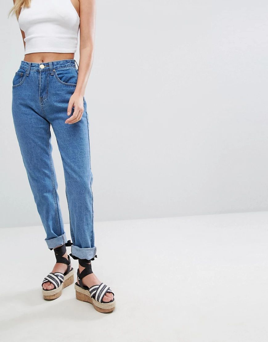 Boohoo Turn Up Hem Mom Jeans-Blue | ASOS (Global)