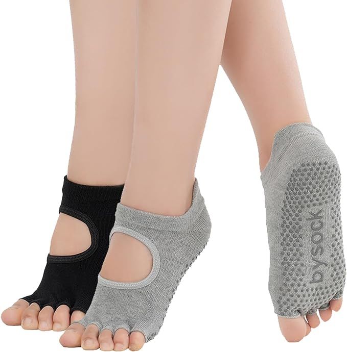 Yoga Socks for Women with Grips, Non-Slip Full Toe Socks for Pilates Barre Dance Ballet Fitness (... | Amazon (US)