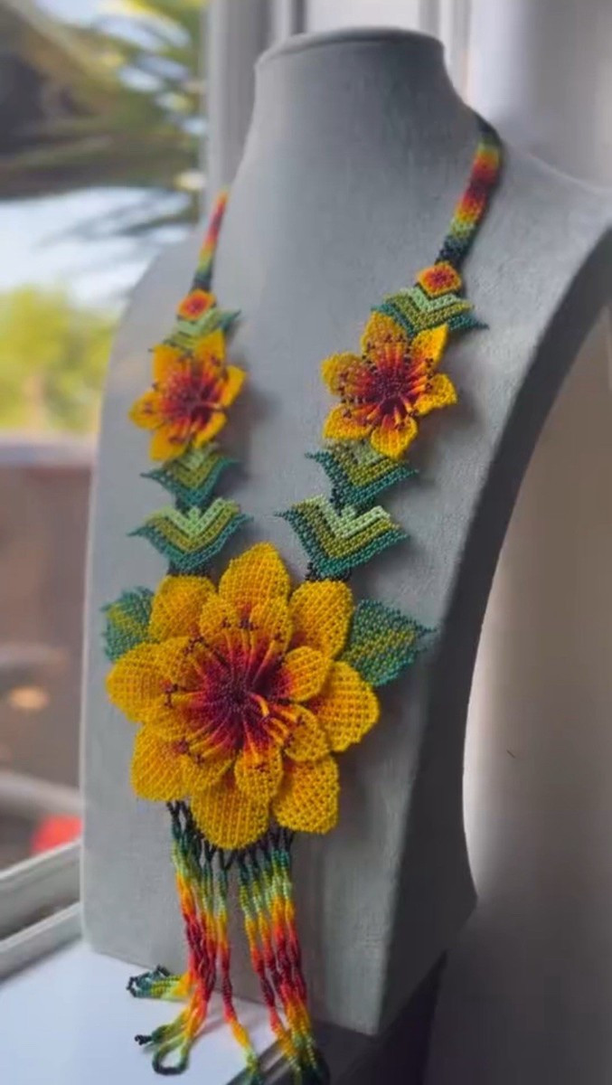 Vintage Huichol Indian Beaded Flower Folk Art Boho Necklace (JN-41) | eBay US