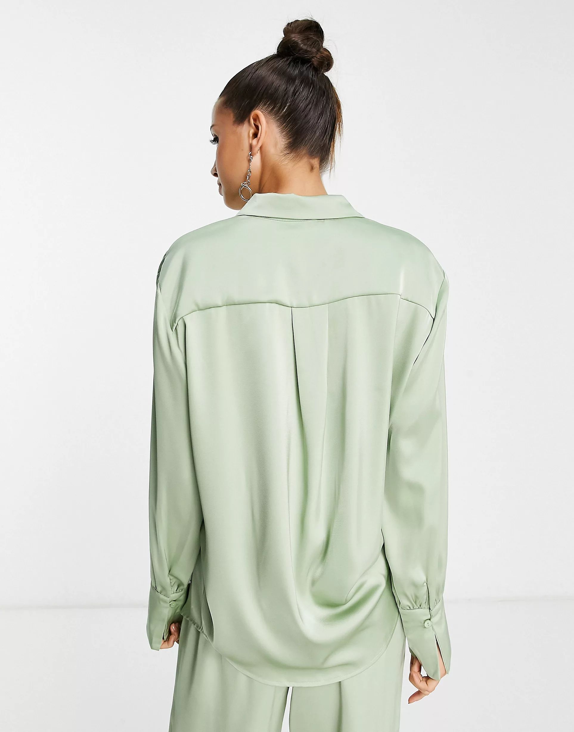 Pretty Lavish oversized satin shirt in mint - part of a set | ASOS (Global)