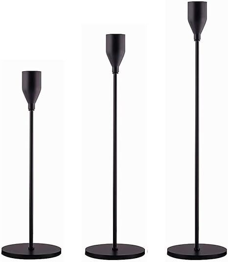 Candle Holders Set of 3 for Taper Candles, Matte Black Decorative Candlestick Holder for Wedding,... | Amazon (US)