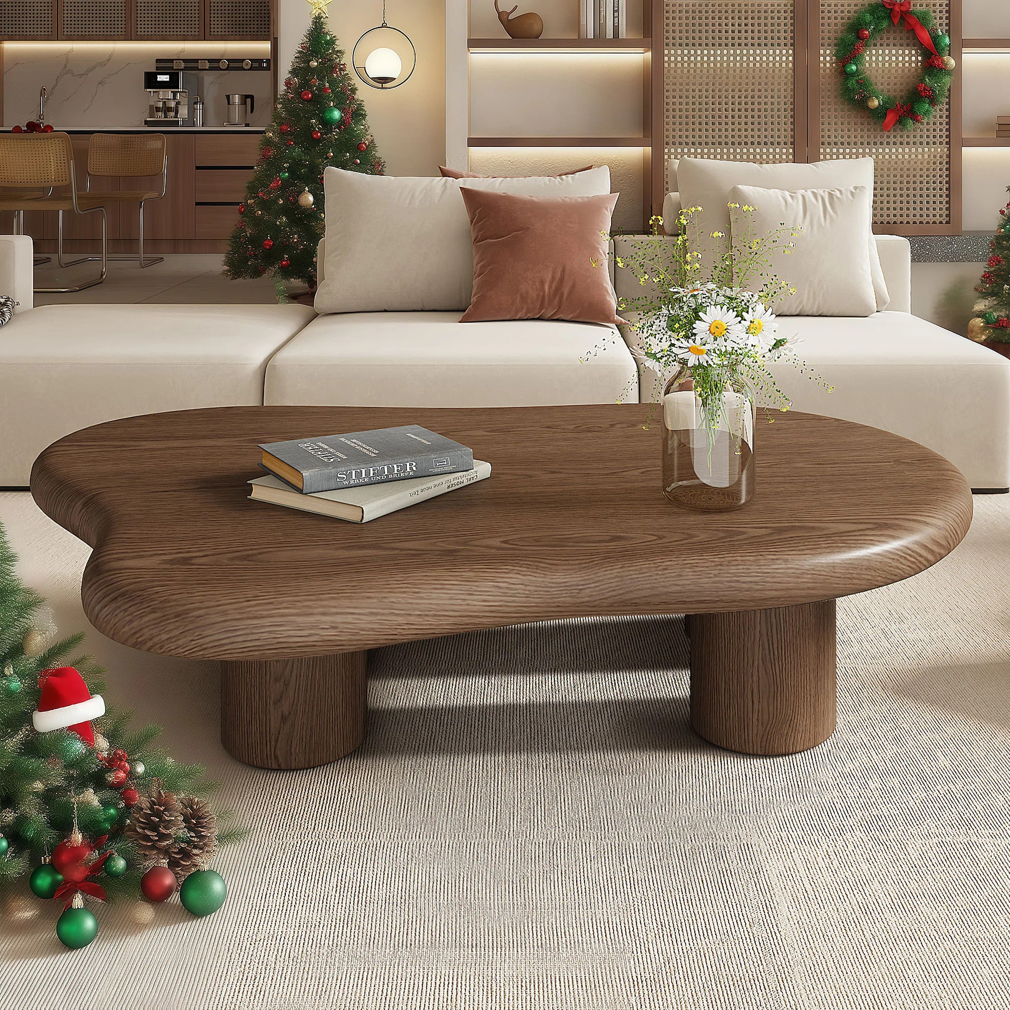 48.5" Round Coffee Table with Free Form Top, Rustic Wood Coffee Table with Cloud Shaped Design Wa... | Wayfair North America