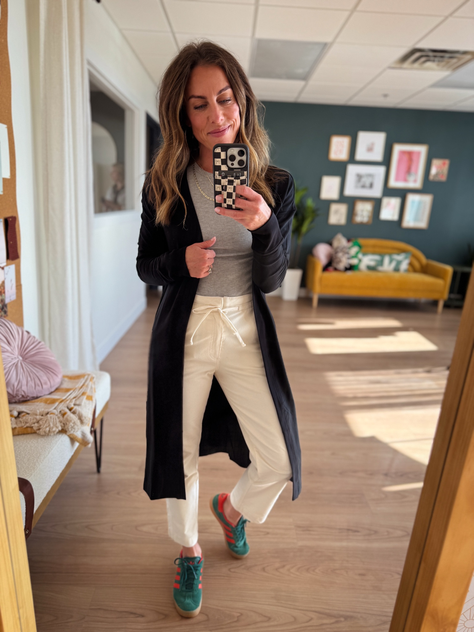 Duster: Xs
Ribbed long sleeve: Xs
Corduroy Pants: Xs
Adidas sambas: TTS 

#LTKCyberWeek #LTKGiftGuide #LTKOver40